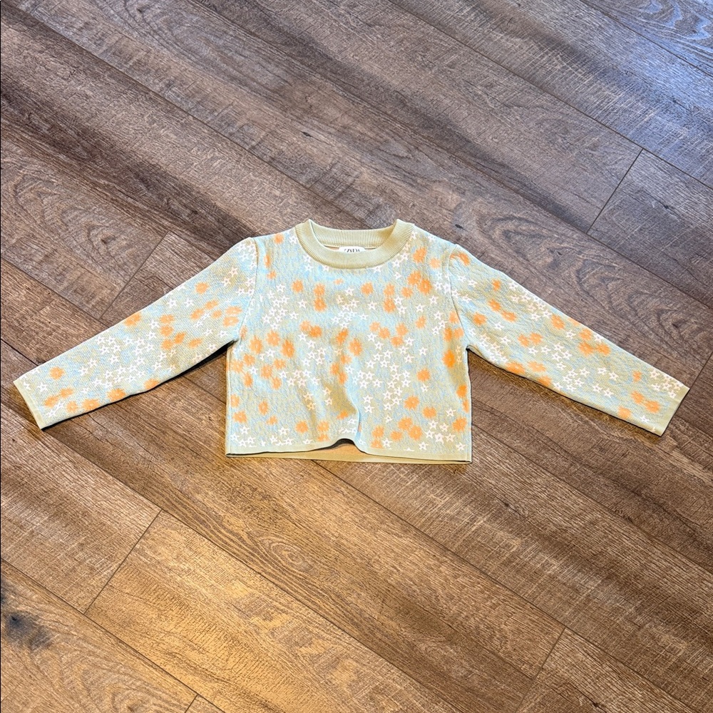 Zara Kids Floral Knit Sweater - Mint Green & Orange